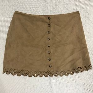 Tan suede skirt with laser cut scalloped edges